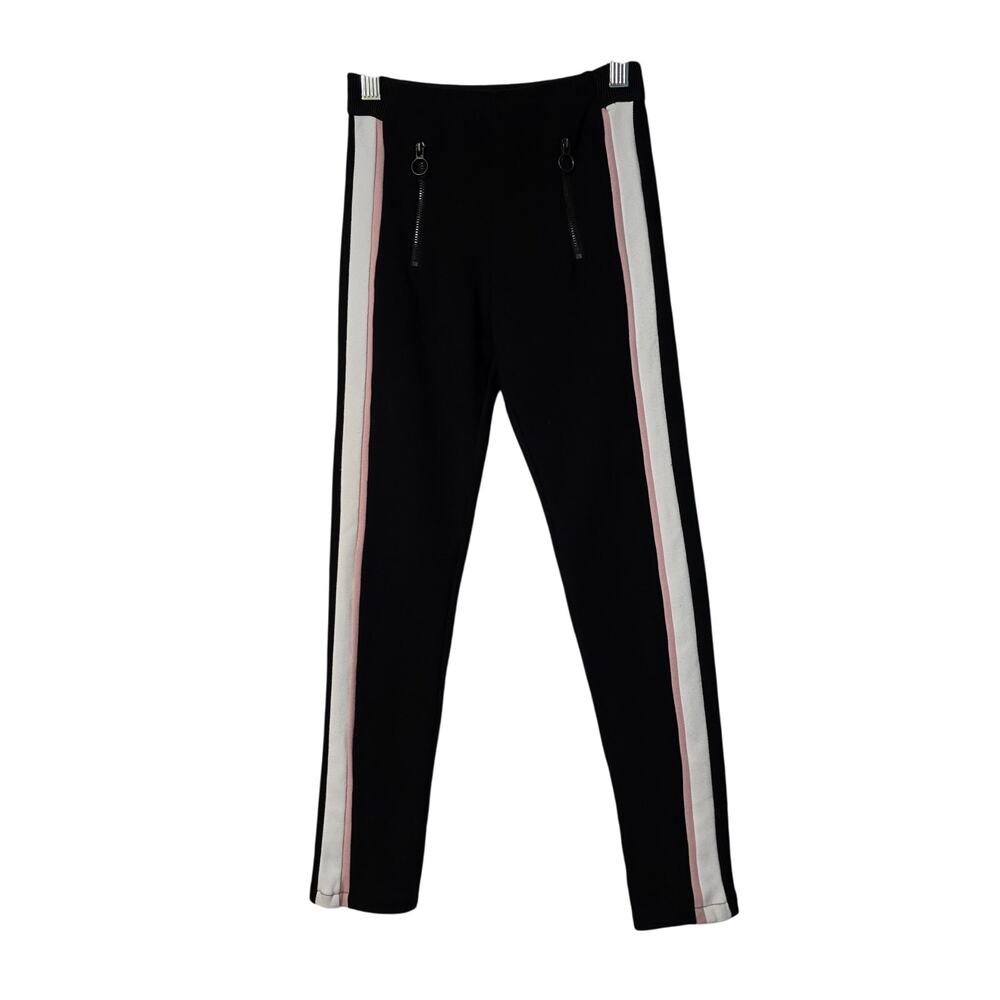 Zara Girls Striped Black Leggings With Pink & White Stripes Size 11/12‎